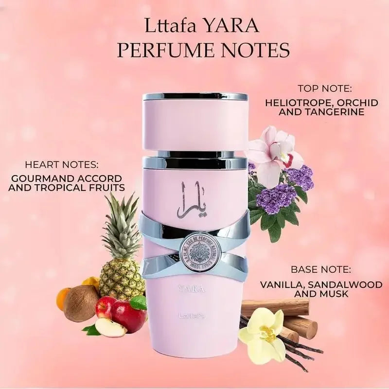 Yara Pink Eau De Parfum For Women – 3.4 Oz | Sweet Fruity Vanilla Citrus Floral Scent, Long-Lasting, Holiday Gifts